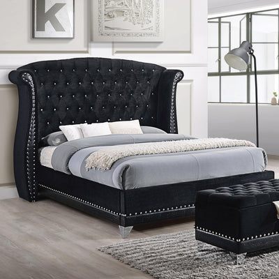  Coaster Furniture Barzini 300643KE Upholstered Eastern King Wingback Bed - Black IMAGE 1