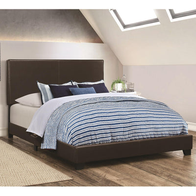  Coaster Furniture Dorian 300762KE Faux Leather Upholstered Eastern King Panel Bed - Brown IMAGE 1