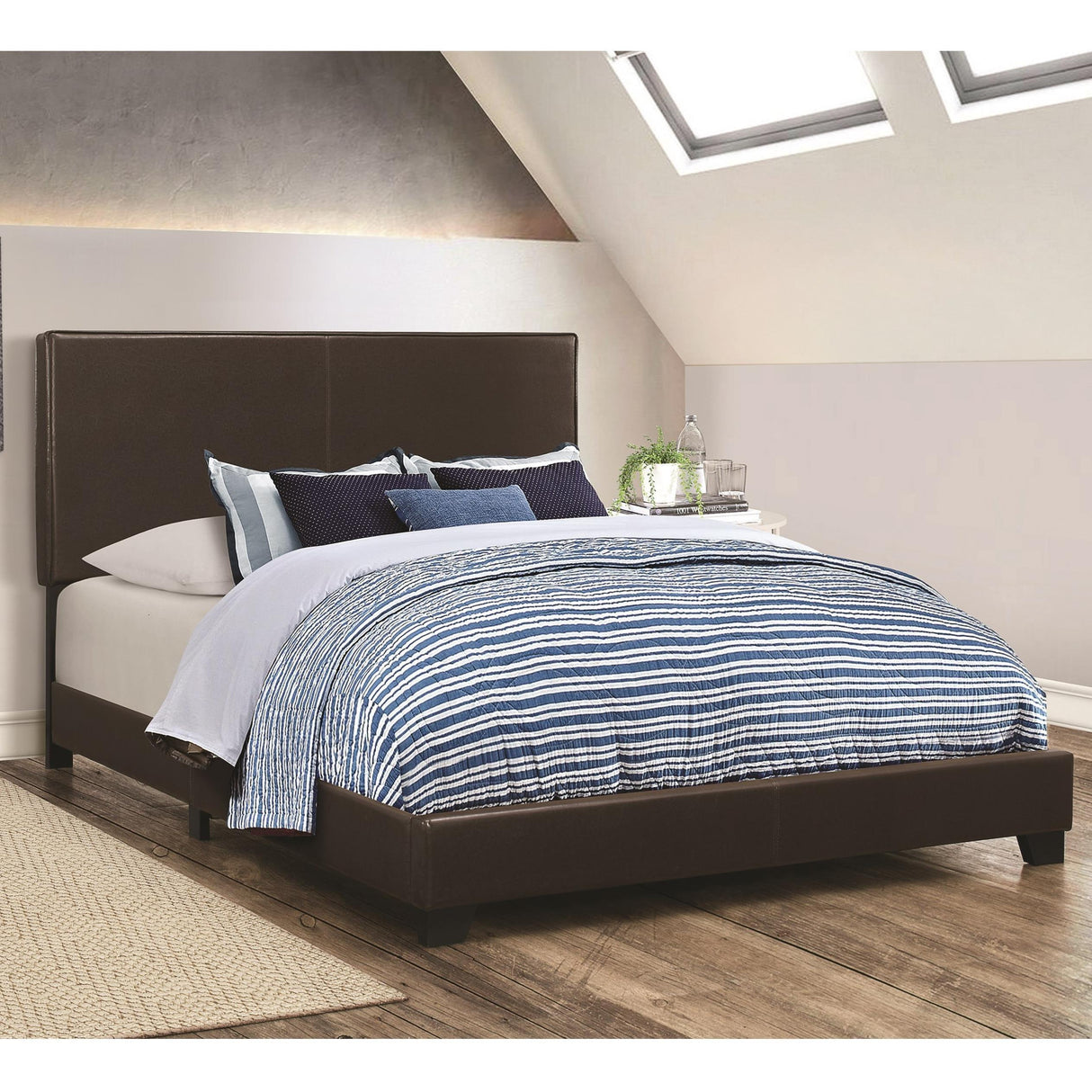  Coaster Furniture Dorian 300762KW Faux Leather Upholstered California King Bed - Brown IMAGE 1