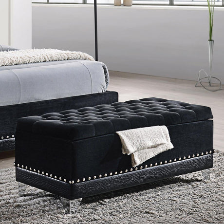  Coaster Furniture Barzini 300644 Velvet Upholstered Tufted Storage Bench - Black IMAGE 1