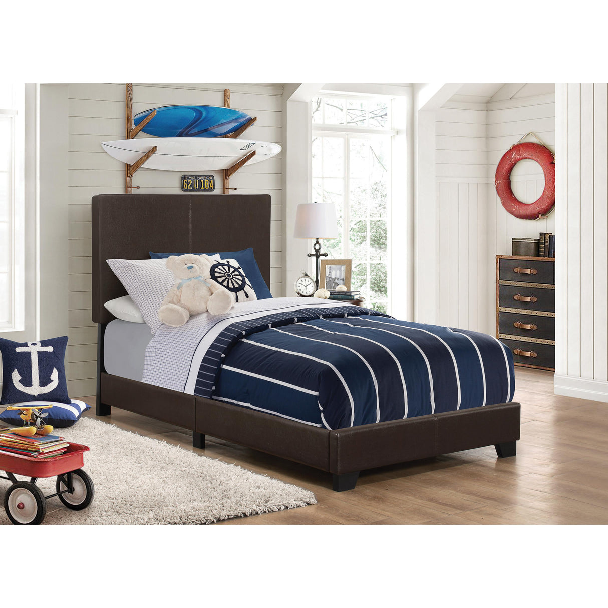  Coaster Furniture Dorian 300762T Faux Leather Upholstered Twin Panel Bed - Brown IMAGE 2