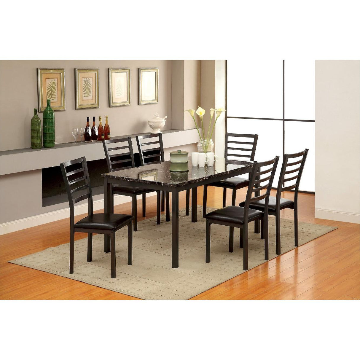  Furniture of America Colman Dining Table with Faux Marble Top CM3615T-60 IMAGE 4