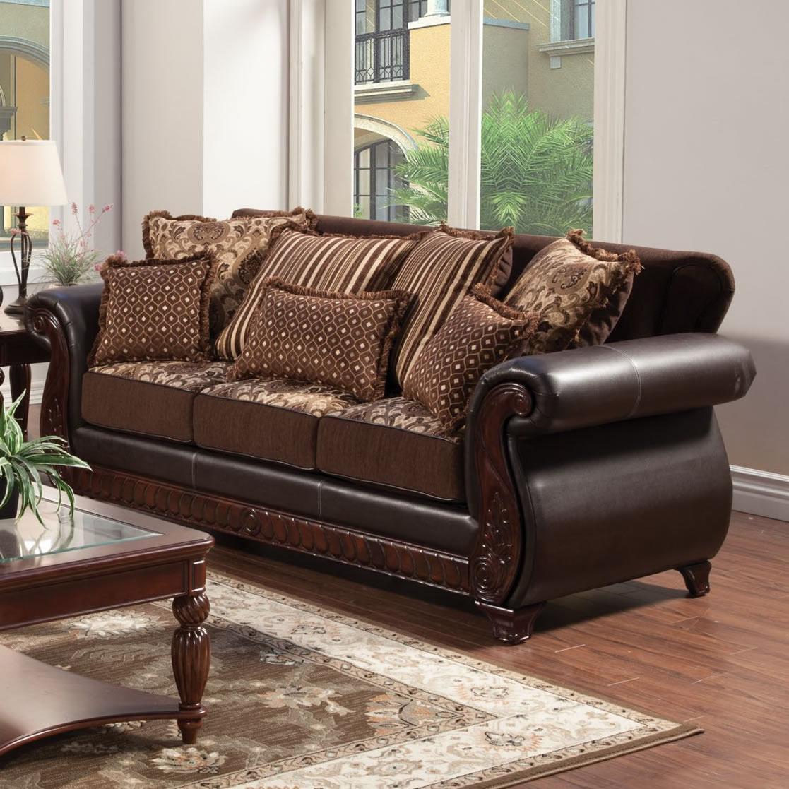  Furniture of America Franklin Stationary Fabric and Leather Look Sofa SM6107N-SF IMAGE 1