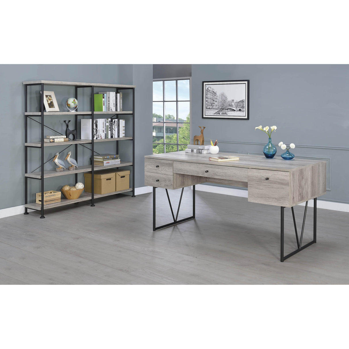  Coaster Furniture Analiese 801999 63-inch 4-Drawer Writing Desk - Grey Driftwood IMAGE 8