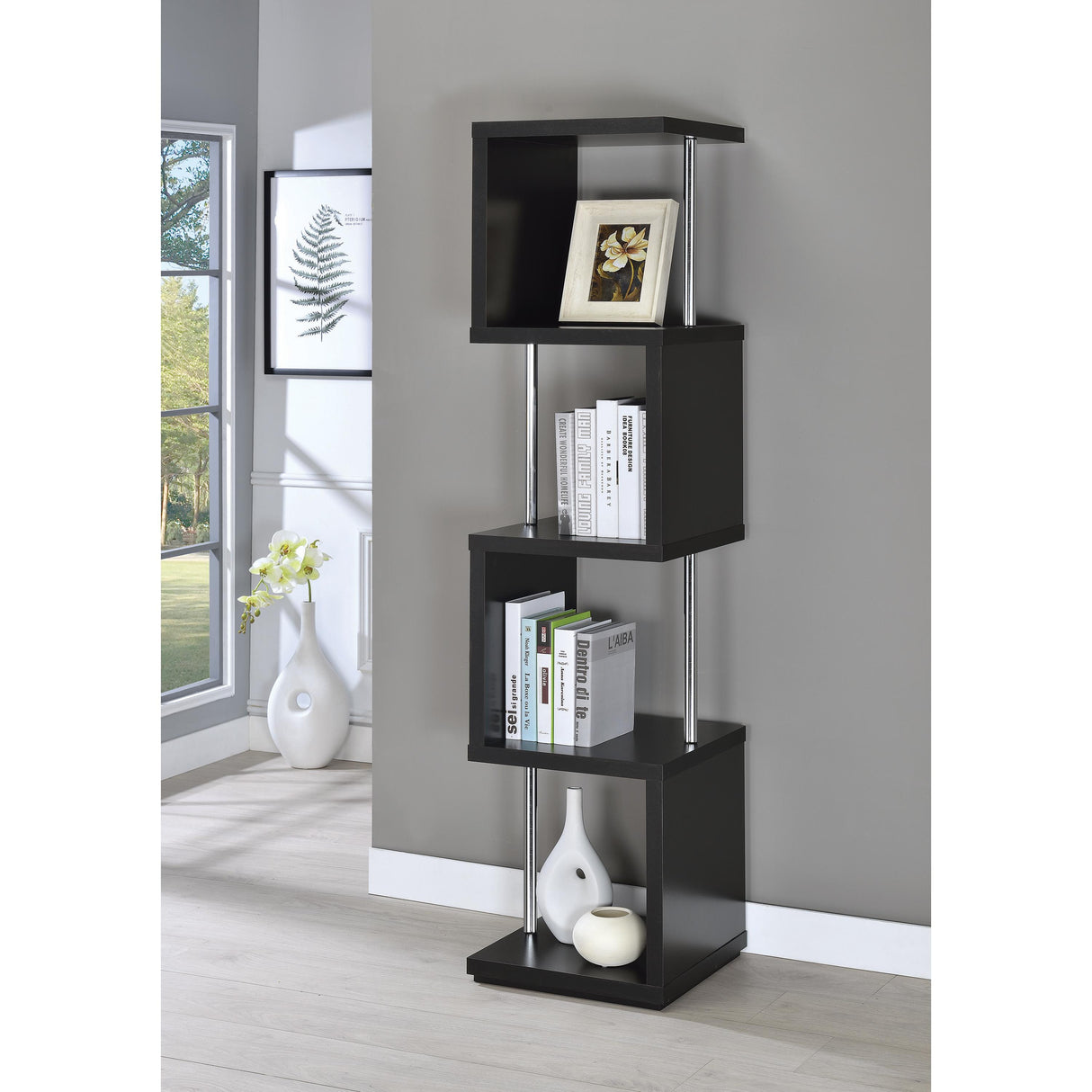  Coaster Furniture Baxter 801419 67-inch 4-shelf Bookshelf - Black and Chrome IMAGE 7