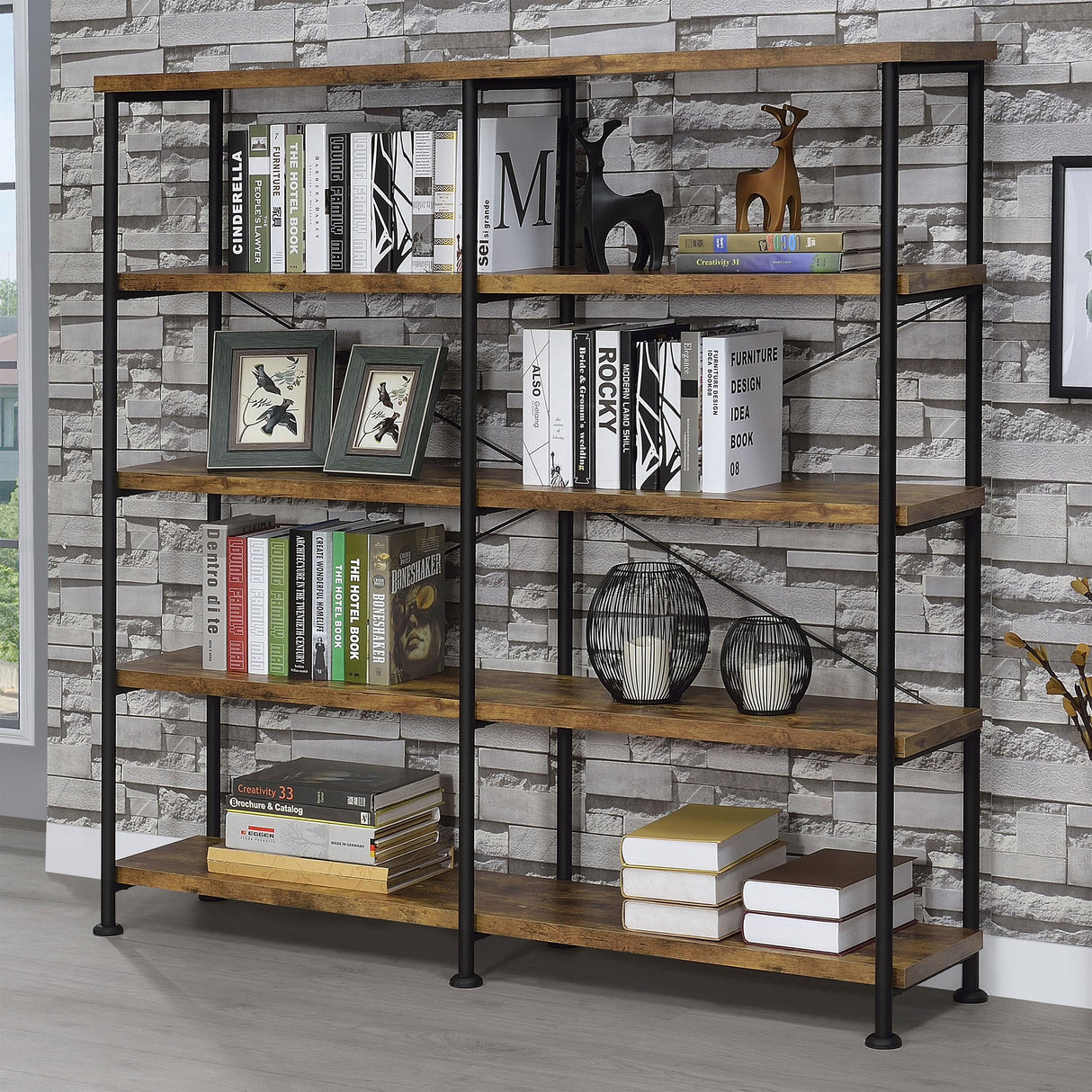  Coaster Furniture Analiese 801543 63-inch 4-shelf Double Bookshelf - Rustic Nutmeg IMAGE 7