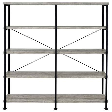  Coaster Furniture Analiese 801544 63-inch 4-shelf Double Bookshelf - Grey Driftwood IMAGE 2