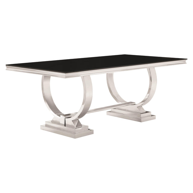  Coaster Furniture Antoine 107871 Rectangular 95-inch Glass Top Dining Table - Black IMAGE 1