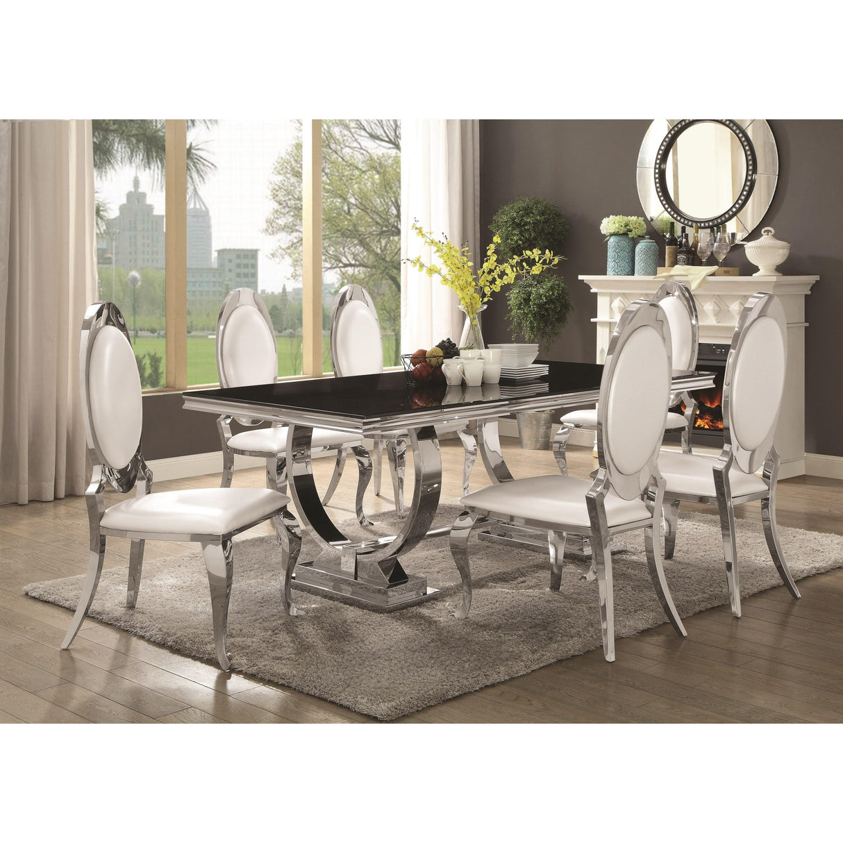  Coaster Furniture Antoine 107871 Rectangular 95-inch Glass Top Dining Table - Black IMAGE 2