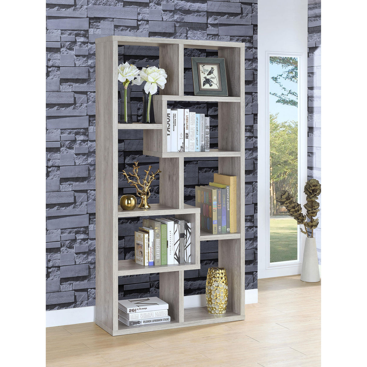  Coaster Furniture Theo 801137 71-inch 7-shelf Bookshelf - Grey Driftwood IMAGE 9