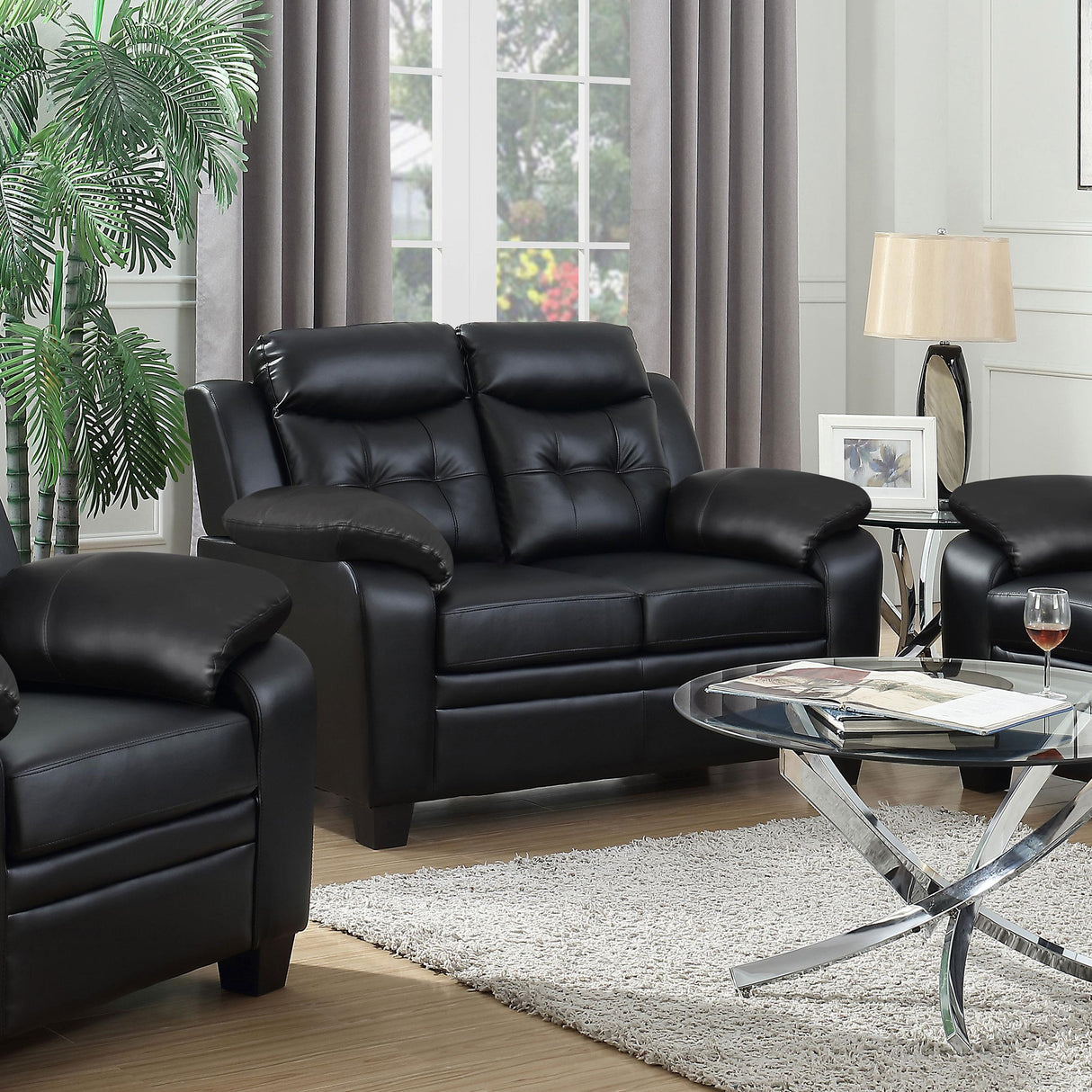  Coaster Furniture Finley 506552 Upholstered Padded Arm Tufted Loveseat - Black IMAGE 7