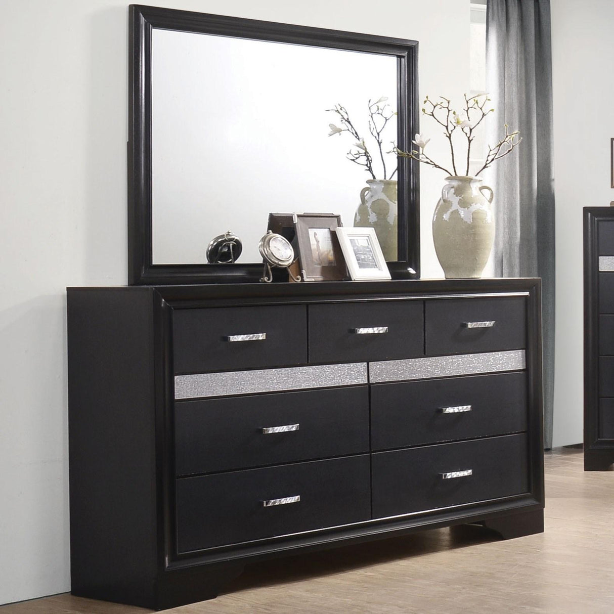  Coaster Furniture Miranda 206364 Dresser Mirror - Black IMAGE 2