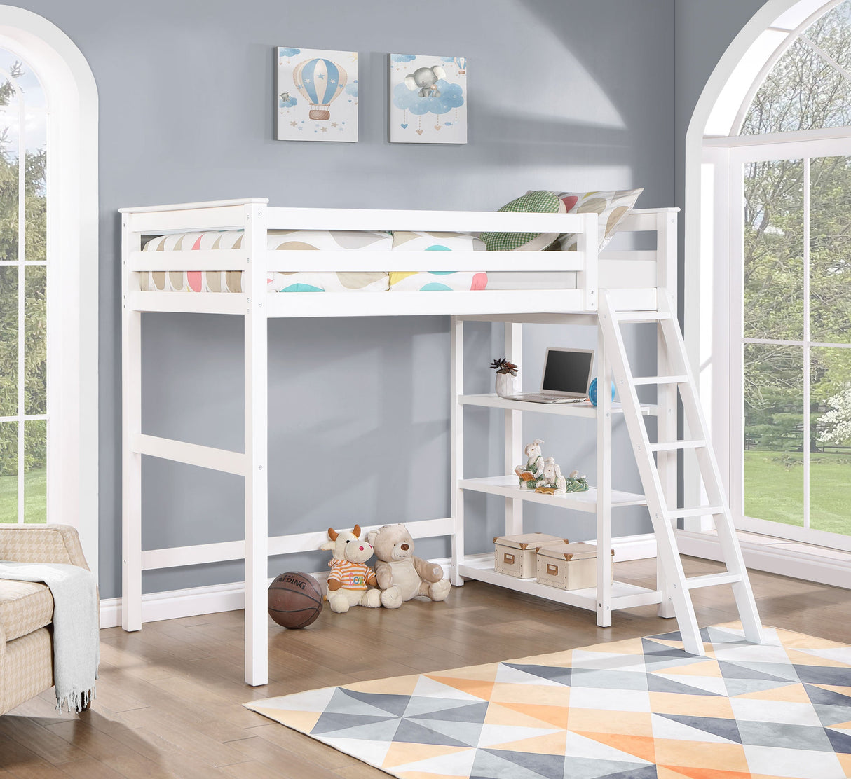 Anica 3-Shelf Wood Twin Loft Bed