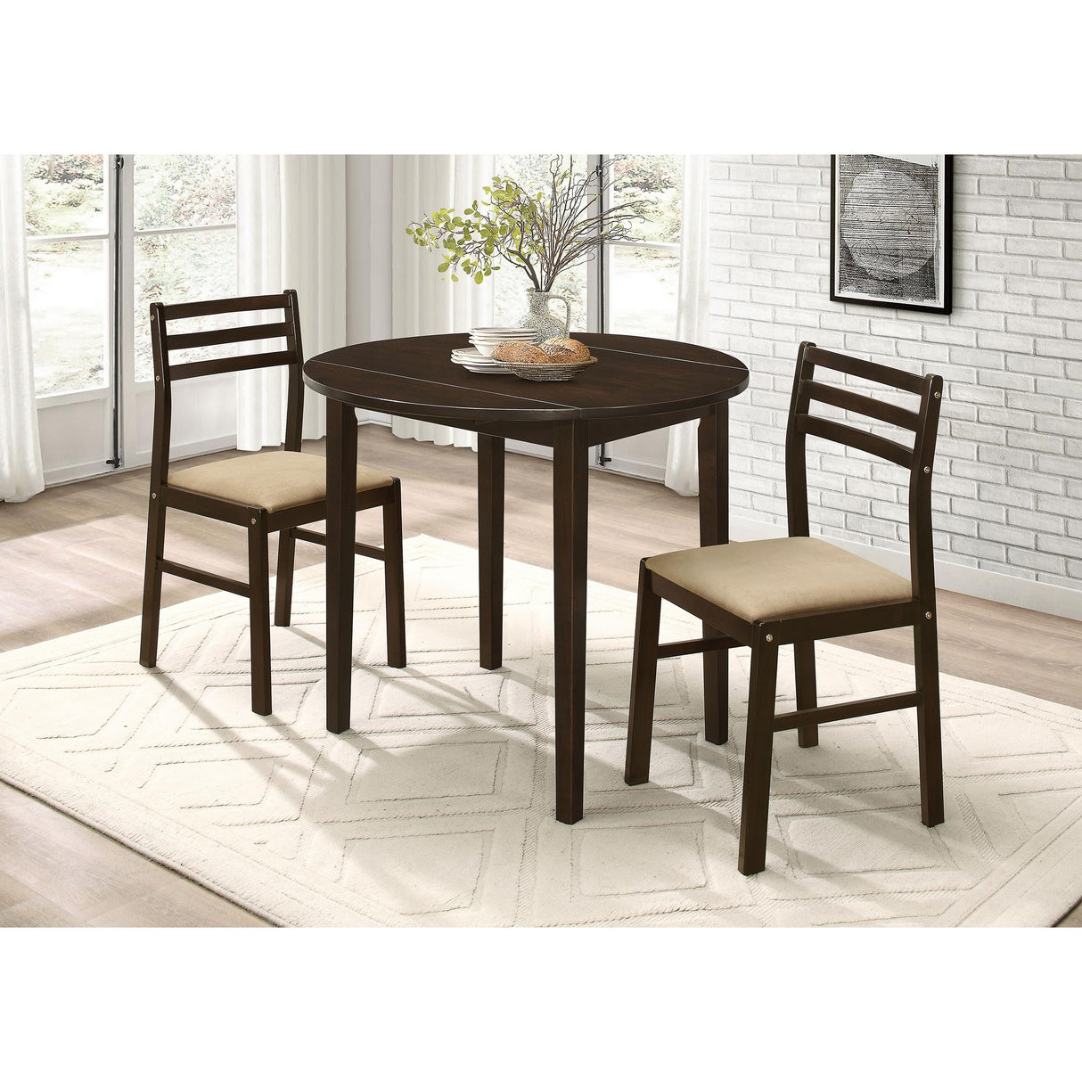  Coaster Furniture Bucknell 130005 3-piece Round Drop Leaf Dining Table Set - Cappuccino IMAGE 12