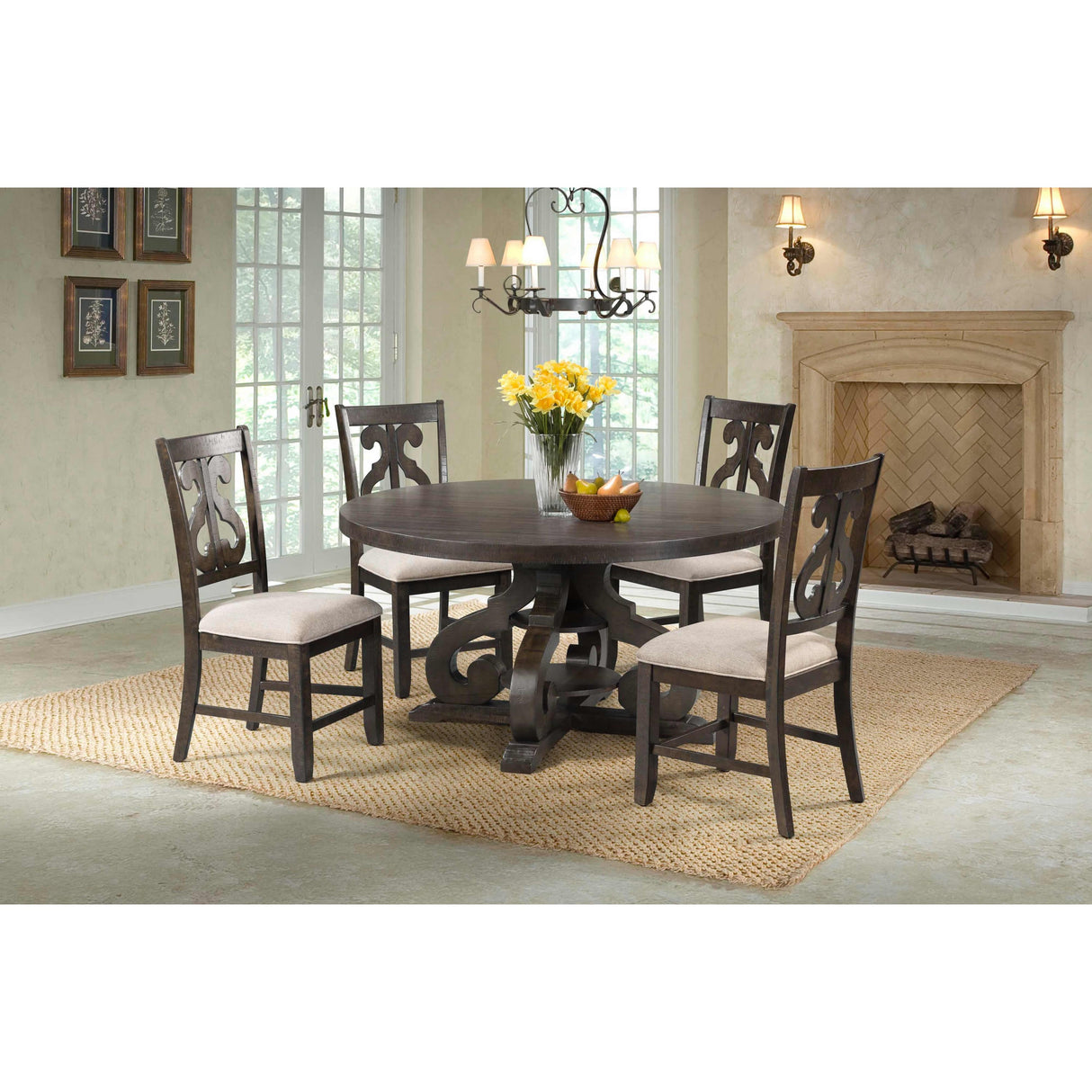  Elements International Round Stone Dining Table with Pedestal Base DST180DT IMAGE 4