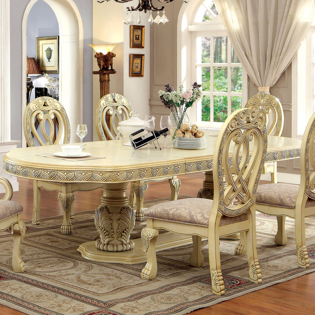  Furniture of America Oval Wyndmere Dining Table with Pedestal Base CM3186WH-T-TABLE IMAGE 1