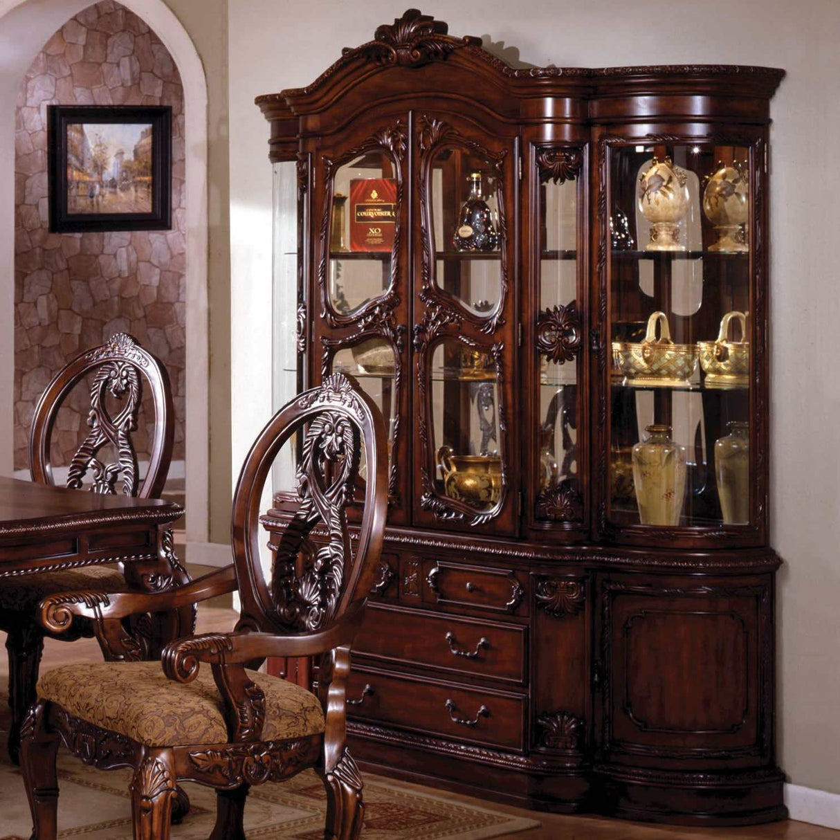  Furniture of America Tuscany II 2 pc China Cabinet CM3845CH-HB IMAGE 1