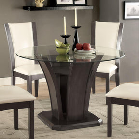  Furniture of America Round Manhattan Dining Table with Glass Top & Pedestal Base CM3710GY-RT-TABLE IMAGE 1