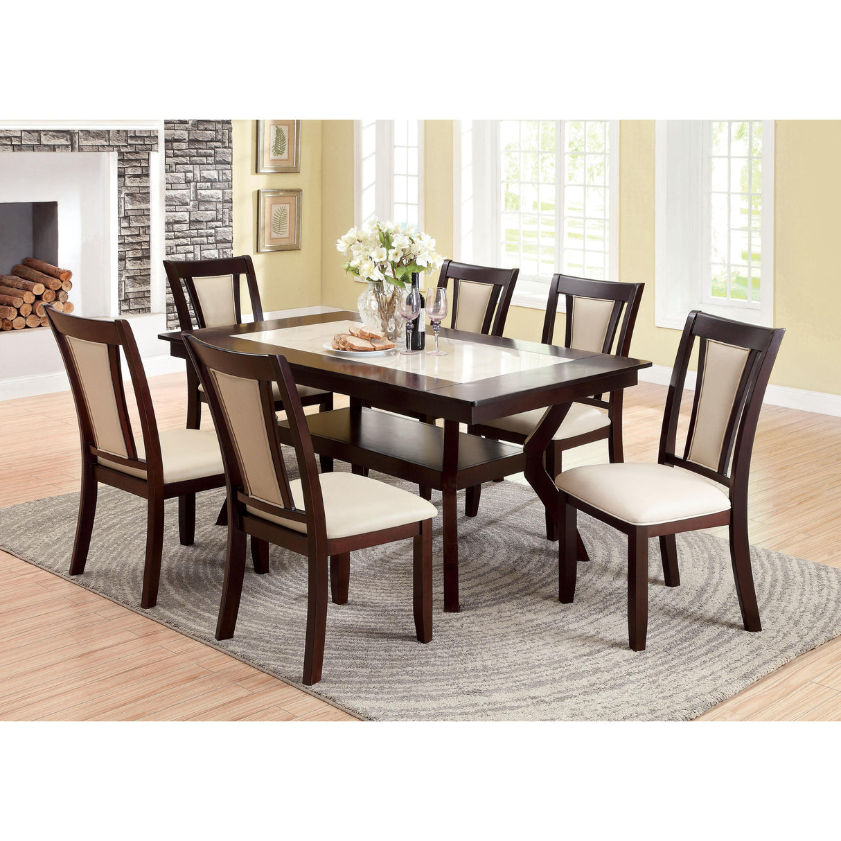  Furniture of America Brent Dining Table with Faux Marble Top CM3984T IMAGE 4