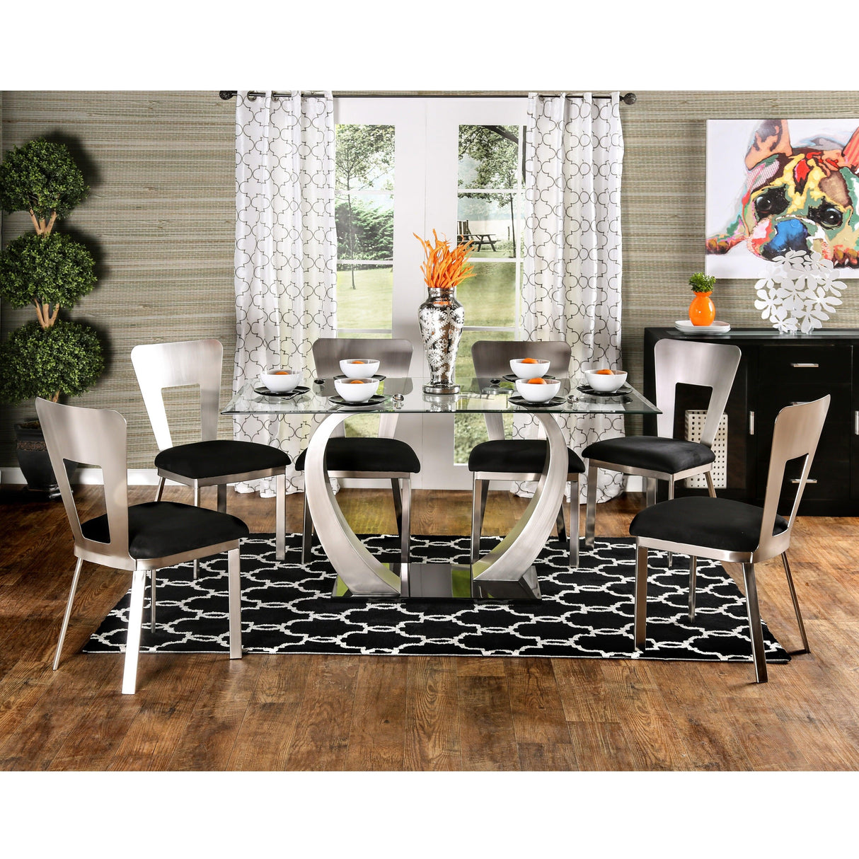  Furniture of America Nova Dining Table with Glass Top and Pedestal Base CM3728T-TABLE IMAGE 8