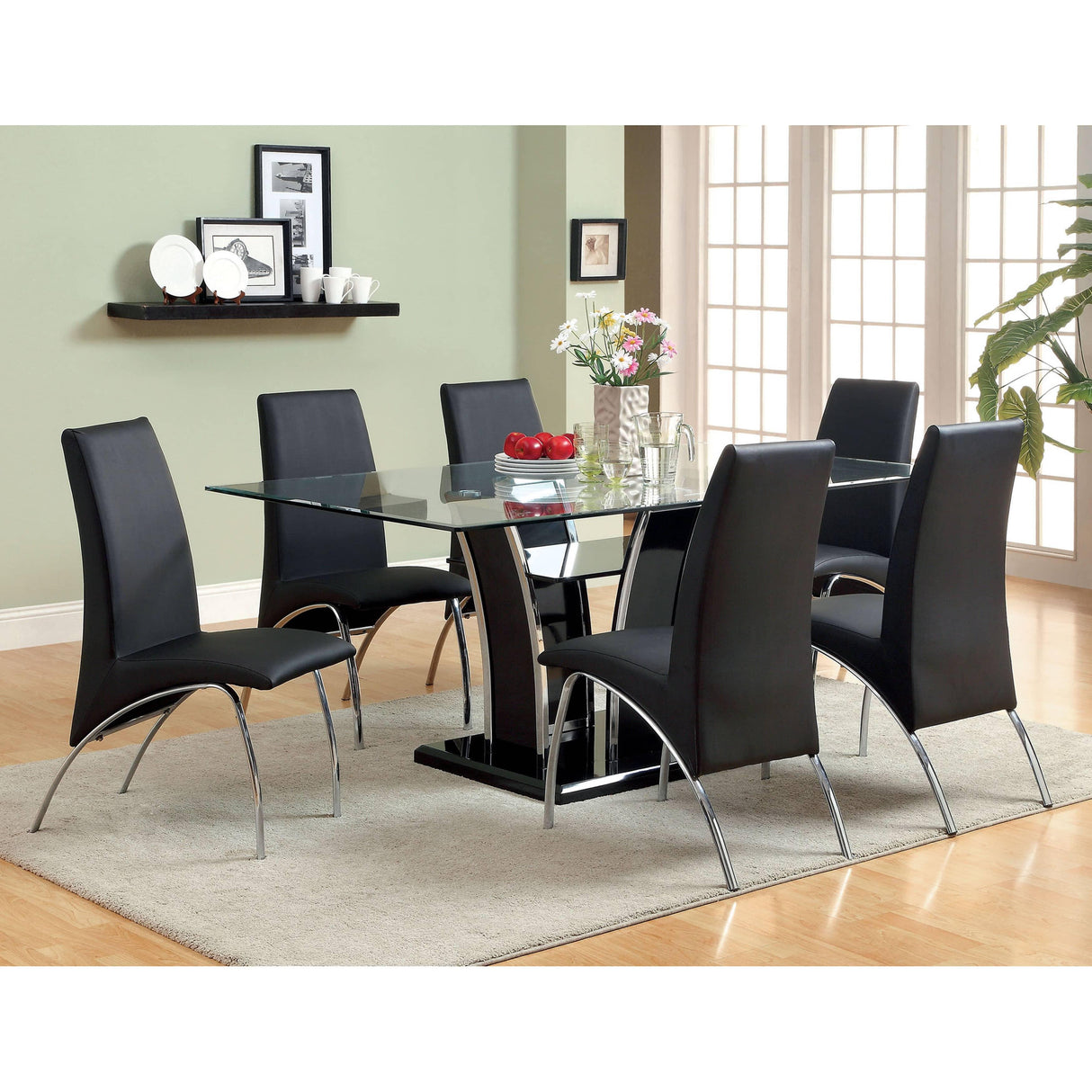  Furniture of America Glenview Dining Table with Glass Top and Pedestal Base CM8372BK-T-TABLE IMAGE 5