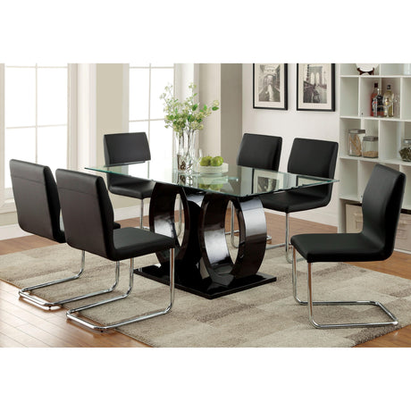  Furniture of America Square Lodia Dining Table with Glass Top and Pedestal Base CM3825BK-T-TABLE IMAGE 3