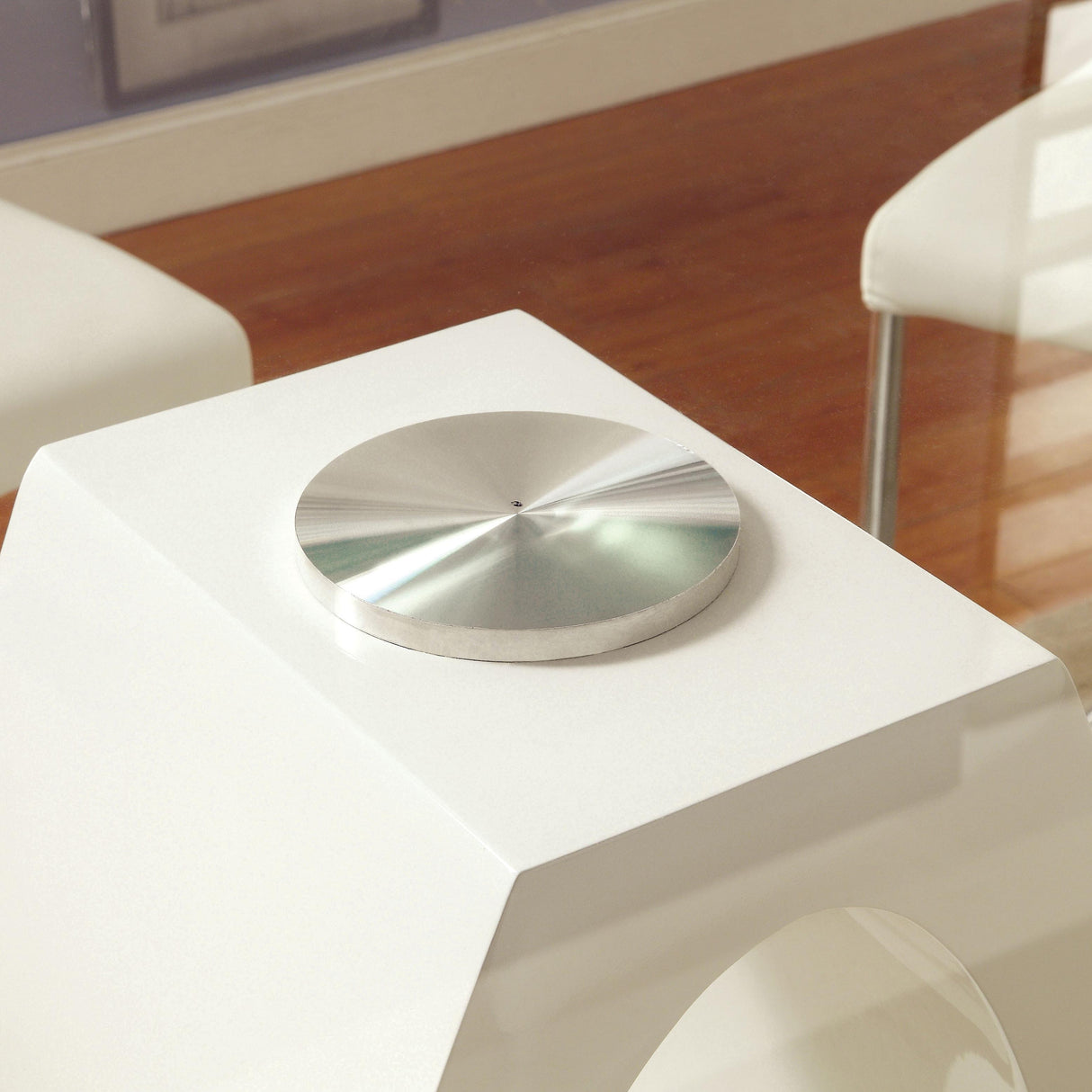 Furniture of America Square Lodia Dining Table with Glass Top and Pedestal Base CM3825WH-T-TABLE IMAGE 2