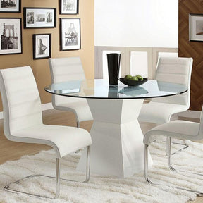 Furniture of America Round Mauna Dining Table with Glass Top and Pedestal Base CM8371WH-T-TABLE IMAGE 1
