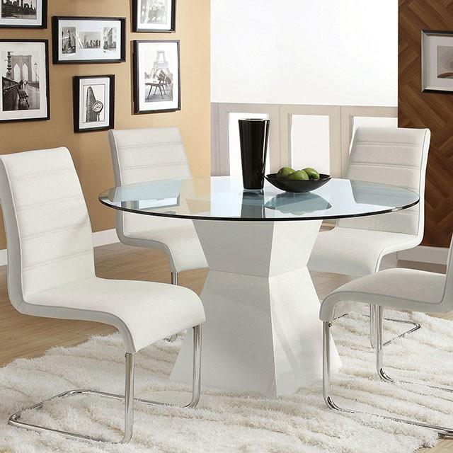  Furniture of America Round Mauna Dining Table with Glass Top and Pedestal Base CM8371WH-T-TABLE IMAGE 1