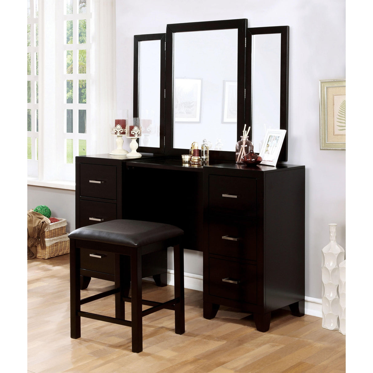  Furniture of America Enrico CM7088V-PK Vanity w/ Stool IMAGE 2