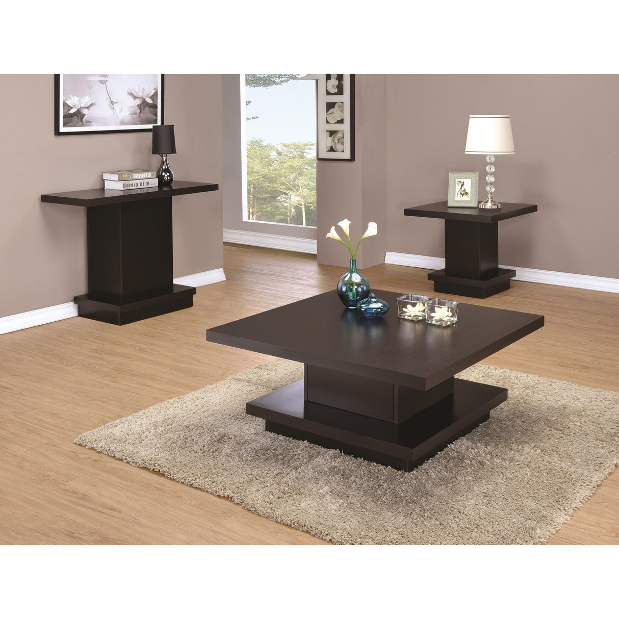  Coaster Furniture Reston 705167 Square Engineered Wood Side End Table - Cappuccino IMAGE 2