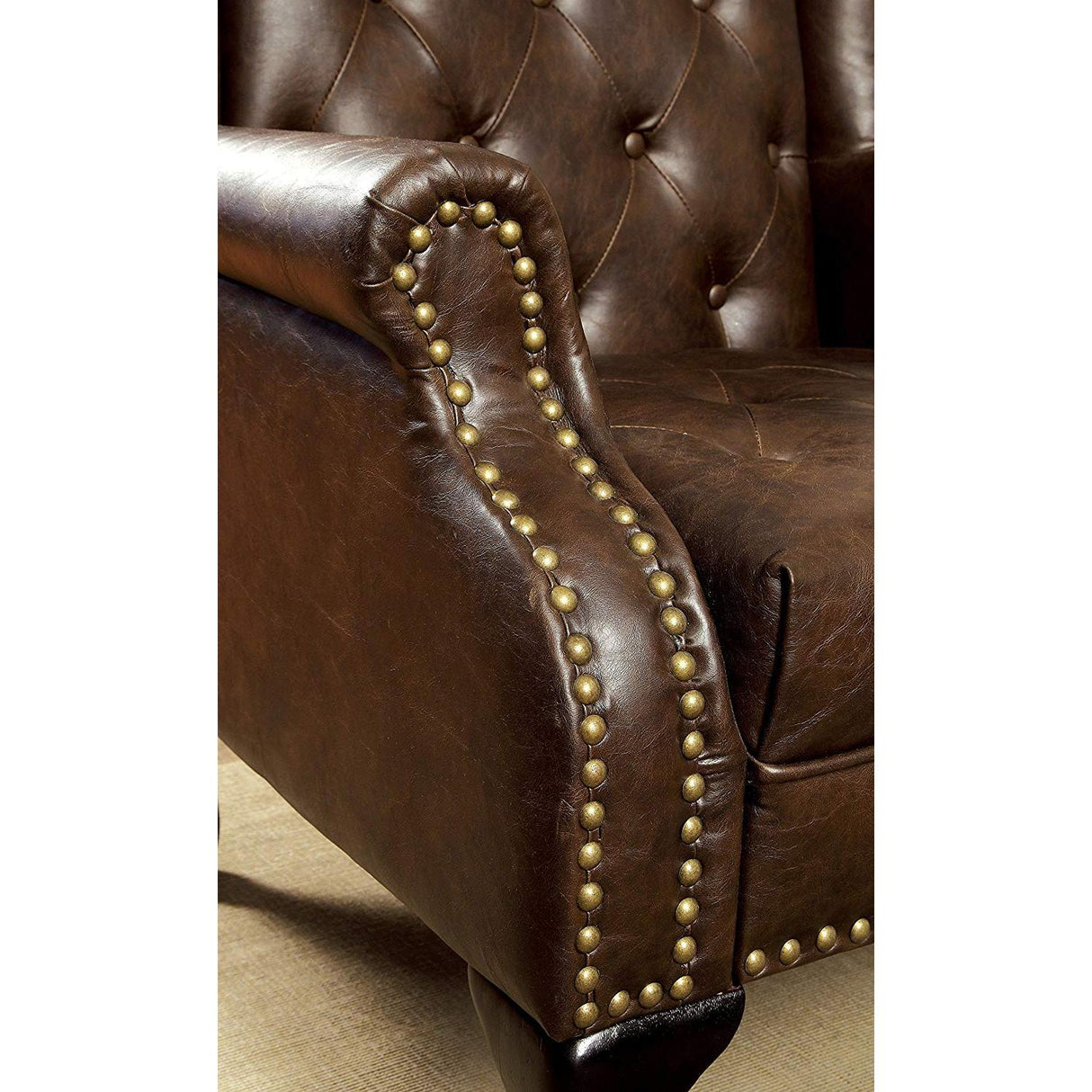  Furniture of America Vaugh Stationary Leather Accent Chair CM-AC6801BR IMAGE 2