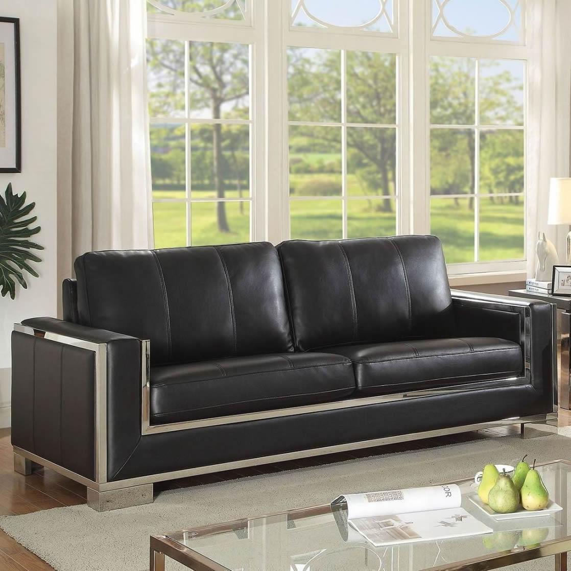  Furniture of America Monika Stationary Leather Look Sofa CM6423BK-SF IMAGE 2