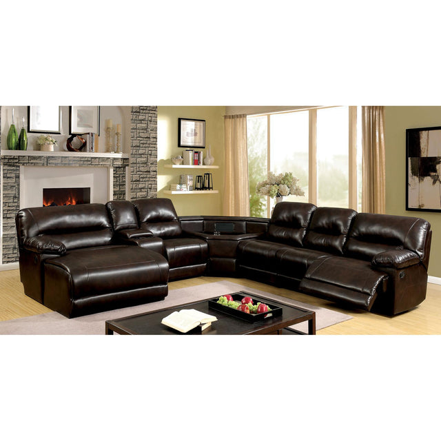  Furniture of America Glasgow Reclining Leather Look 5 pc Sectional CM6822BR-T-SECT IMAGE 1