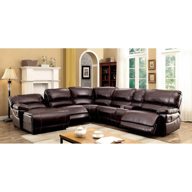  Furniture of America Estrella Reclining Leatherette 6 pc Sectional CM6131BR-SECTIONAL IMAGE 1