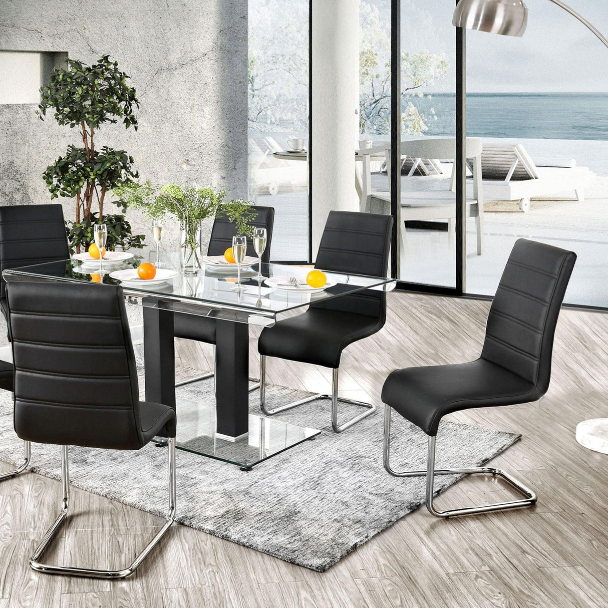  Furniture of America Richfield Dining Table with Glass Top and Pedestal Base CM3362BK-T-TABLE IMAGE 2