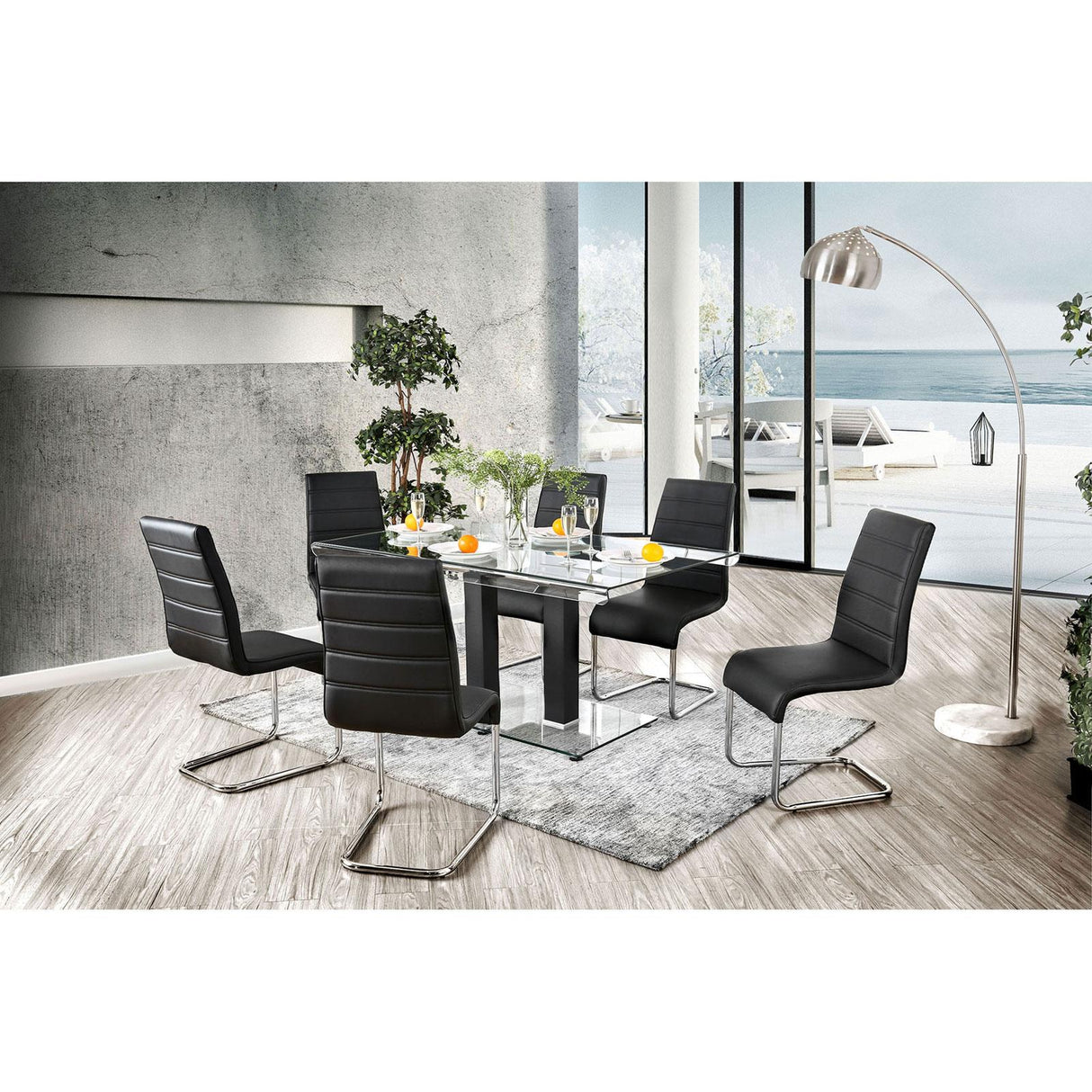  Furniture of America Richfield Dining Table with Glass Top and Pedestal Base CM3362BK-T-TABLE IMAGE 6