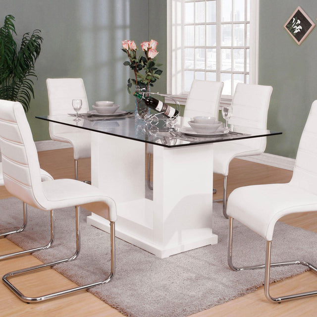  Furniture of America Eva Dining Table with Glass Top and Pedestal Base CM3917T-TABLE IMAGE 1