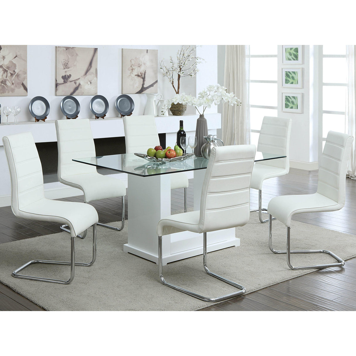  Furniture of America Eva Dining Table with Glass Top and Pedestal Base CM3917T-TABLE IMAGE 4