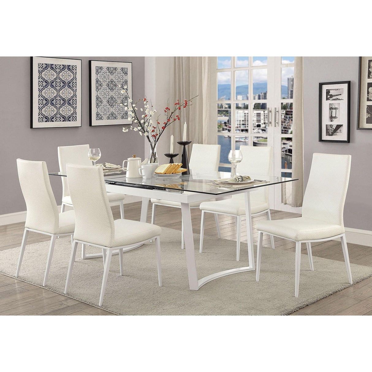  Furniture of America Miriam Dining Table with Pedestal Base CM3383WH-T-TABLE IMAGE 4