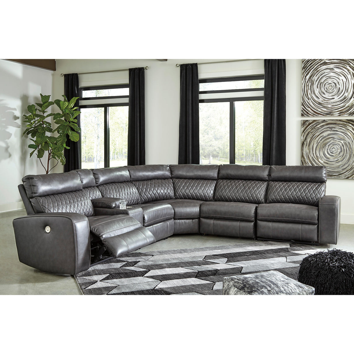  Signature Design by Ashley Samperstone Power Reclining Leather Look 6 pc Sectional 5520358/5520357/5520319/5520377/5520346/5520362 IMAGE 3
