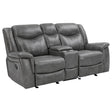  Coaster Furniture Conrad 650355 Upholstered Padded Arm Glider Loveseat - Grey IMAGE 1