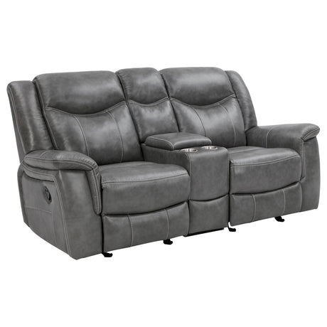  Coaster Furniture Conrad 650355 Upholstered Padded Arm Glider Loveseat - Grey IMAGE 1