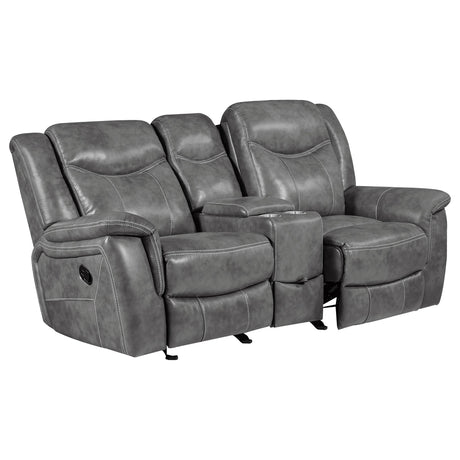  Coaster Furniture Conrad 650355 Upholstered Padded Arm Glider Loveseat - Grey IMAGE 2