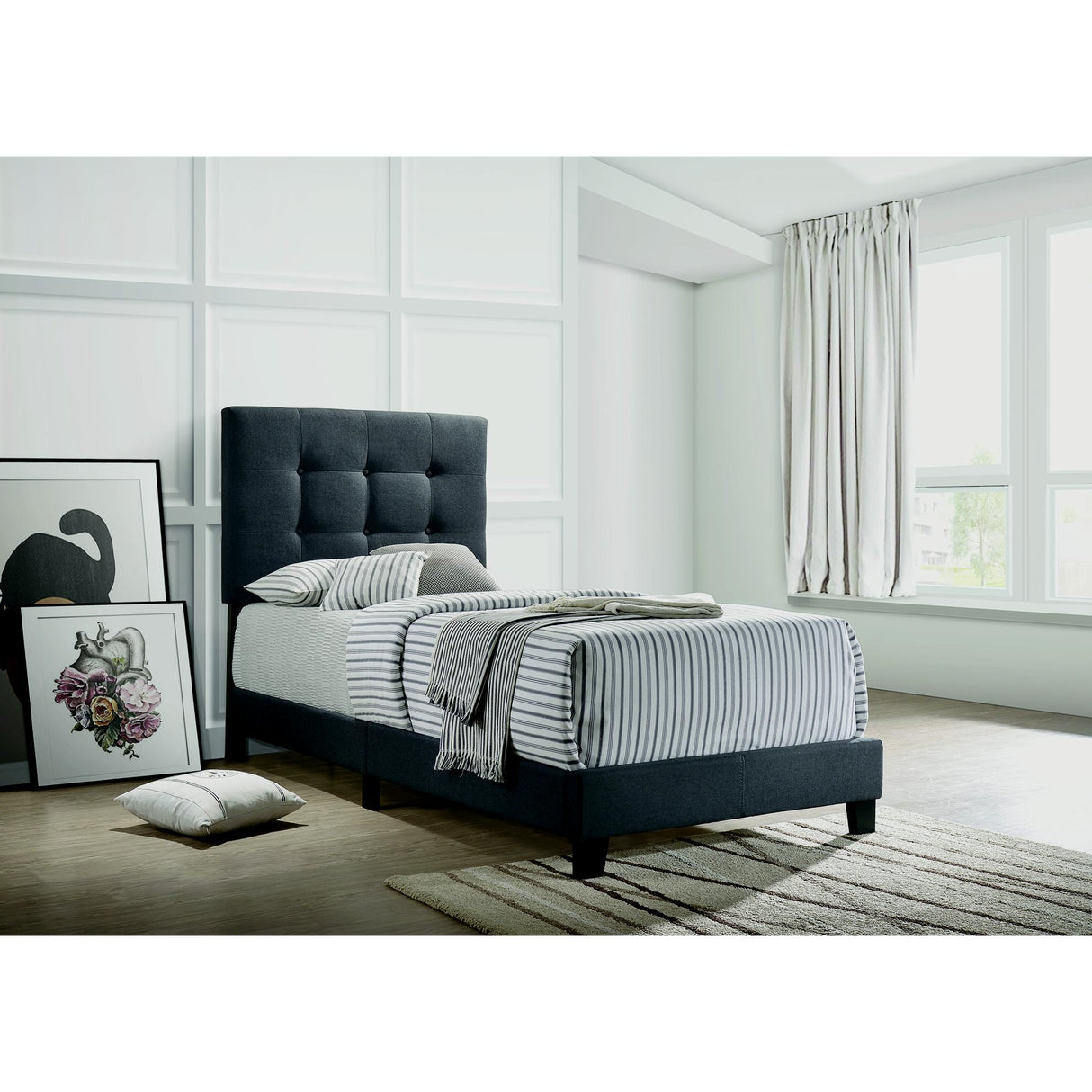  Coaster Furniture Mapes 305746T Upholstered Twin Panel Bed - Charcoal IMAGE 4