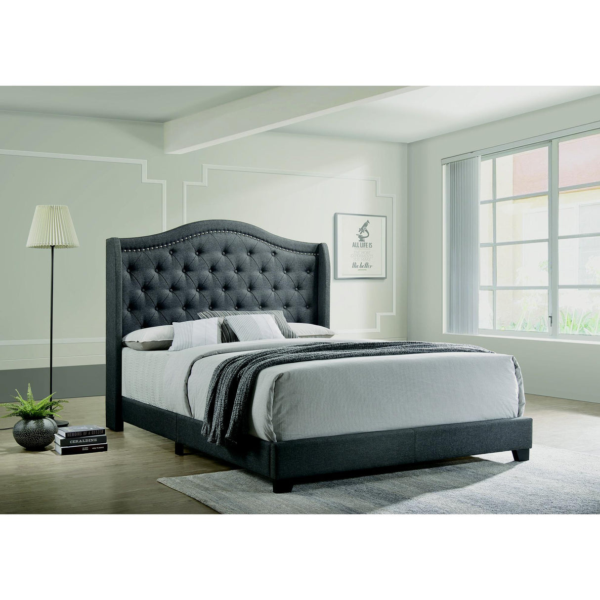  Coaster Furniture Sonoma 310072KE Upholstered Eastern King Wingback Bed - Grey IMAGE 4