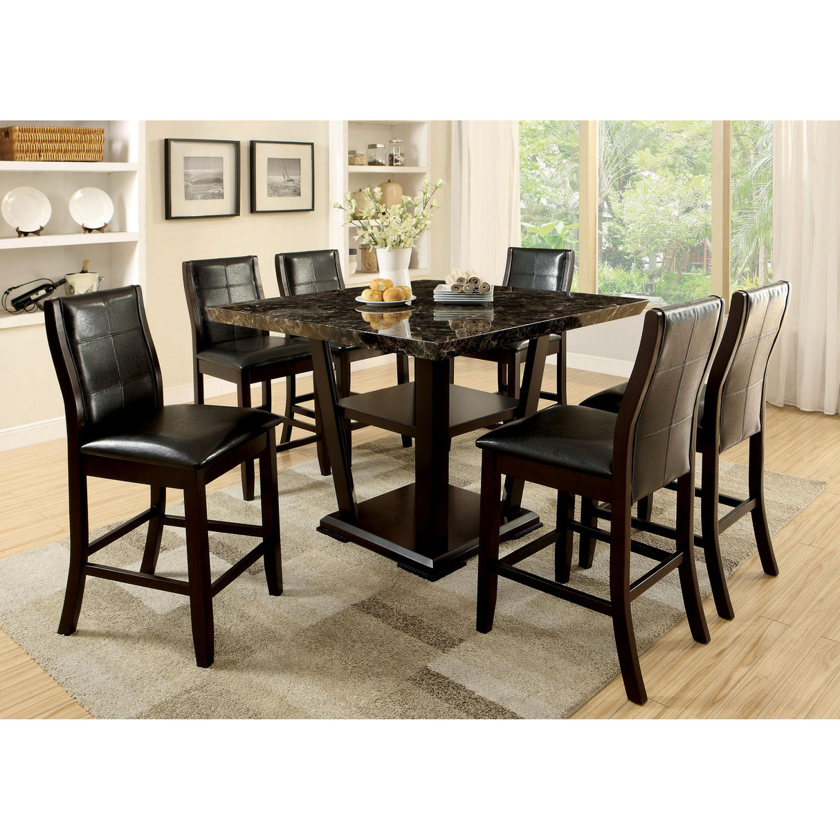  Furniture of America Square Clayton II Counter Height Table with Marble Top and Pedestal Base CM3933PT-TABLE IMAGE 3