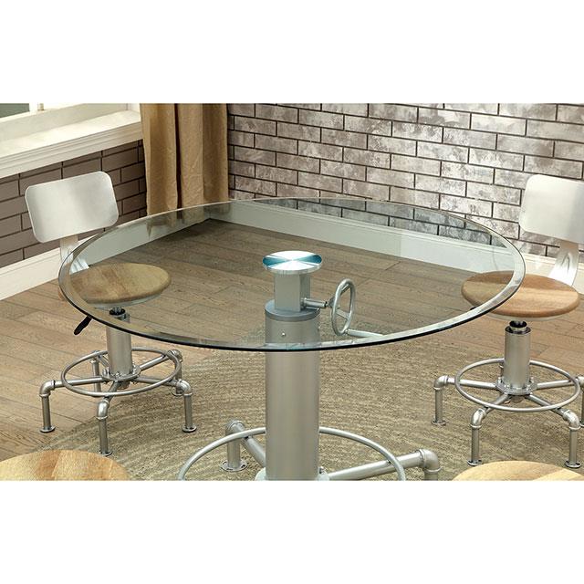  Furniture of America Round Helene Adjustable Height Dining Table with Glass Top and Pedestal Base CM3378RT-TABLE IMAGE 3