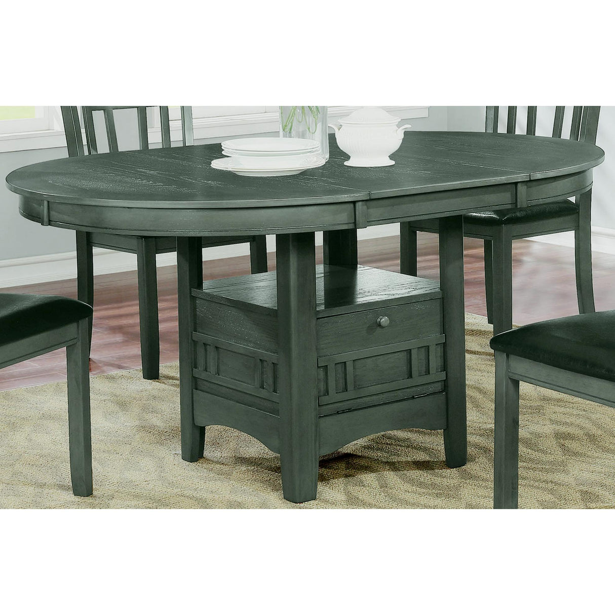  Coaster Furniture Lavon 108211 Oval 60-inch Extension Leaf Dining Table - Medium Grey IMAGE 3