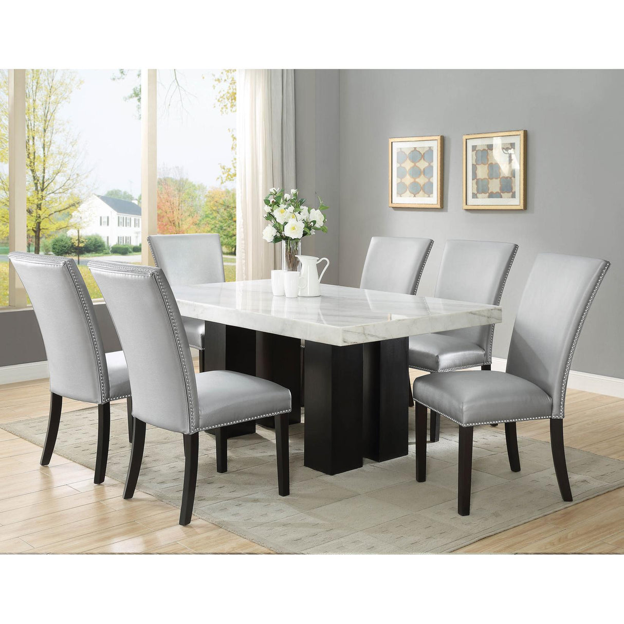  Steve Silver Furniture Camila Dining Table with Marble Top CM420WB/CM420WT IMAGE 4